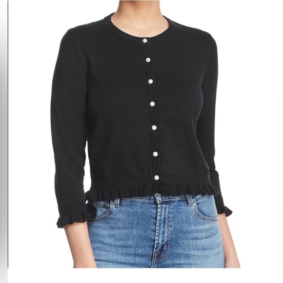 NWT Karl Lagerfield Black Lace Back Cardigan Sweater Size Small - Picture 1 of 11